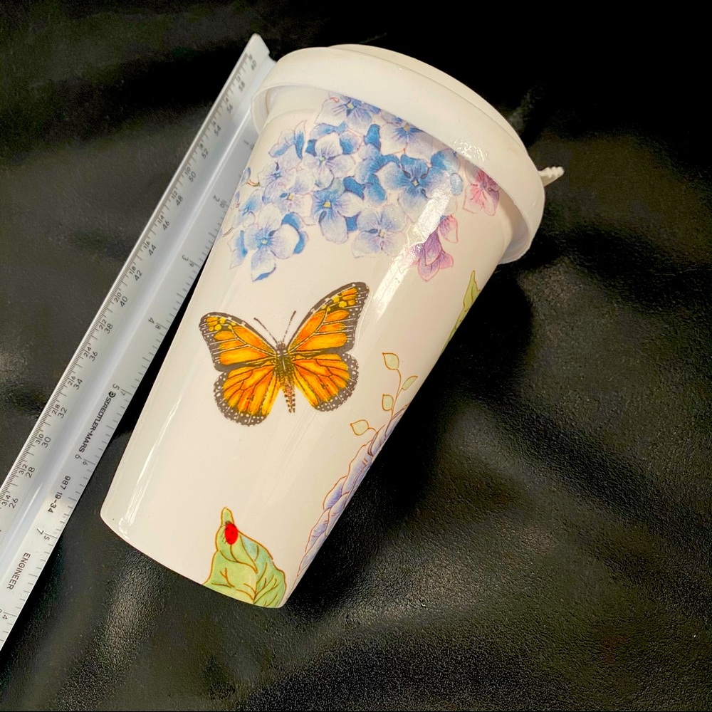 Lenox butterfly mug cup drink coffee tea 10oz white lid